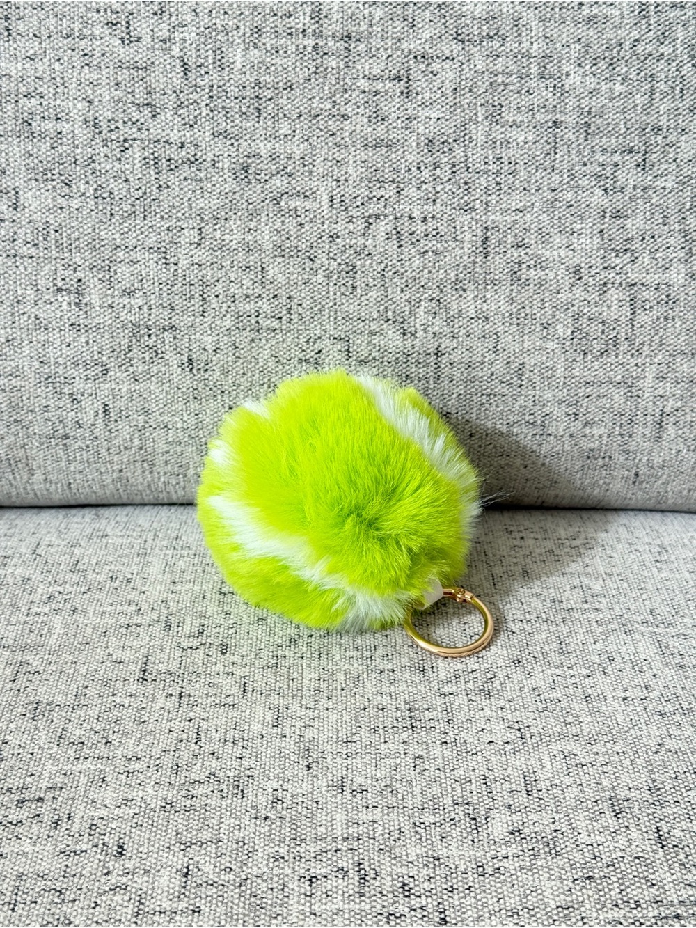 New tennis Faux Fur Pom Keychain - Lime Green & White